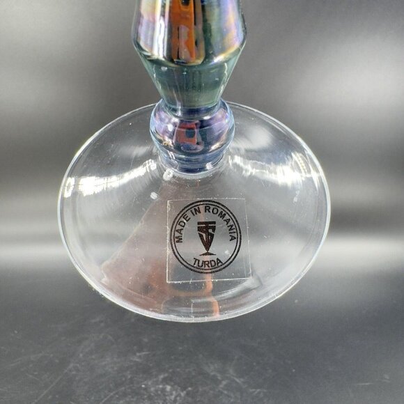 Turda Romania Champagne Flute Drinking Glasses Splash Glass Chrome Bottom Set 4 - Picture 9 of 16